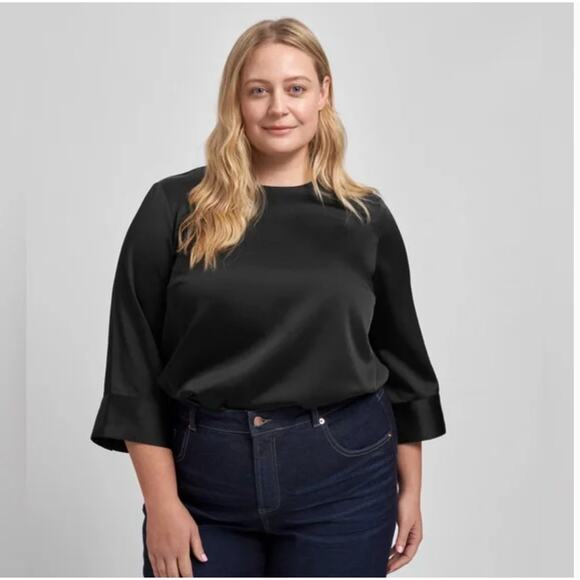 Universal Standard Louise Satin Shirt 4XS 00 0 Black NWT Button Top Capsule - Picture 1 of 4